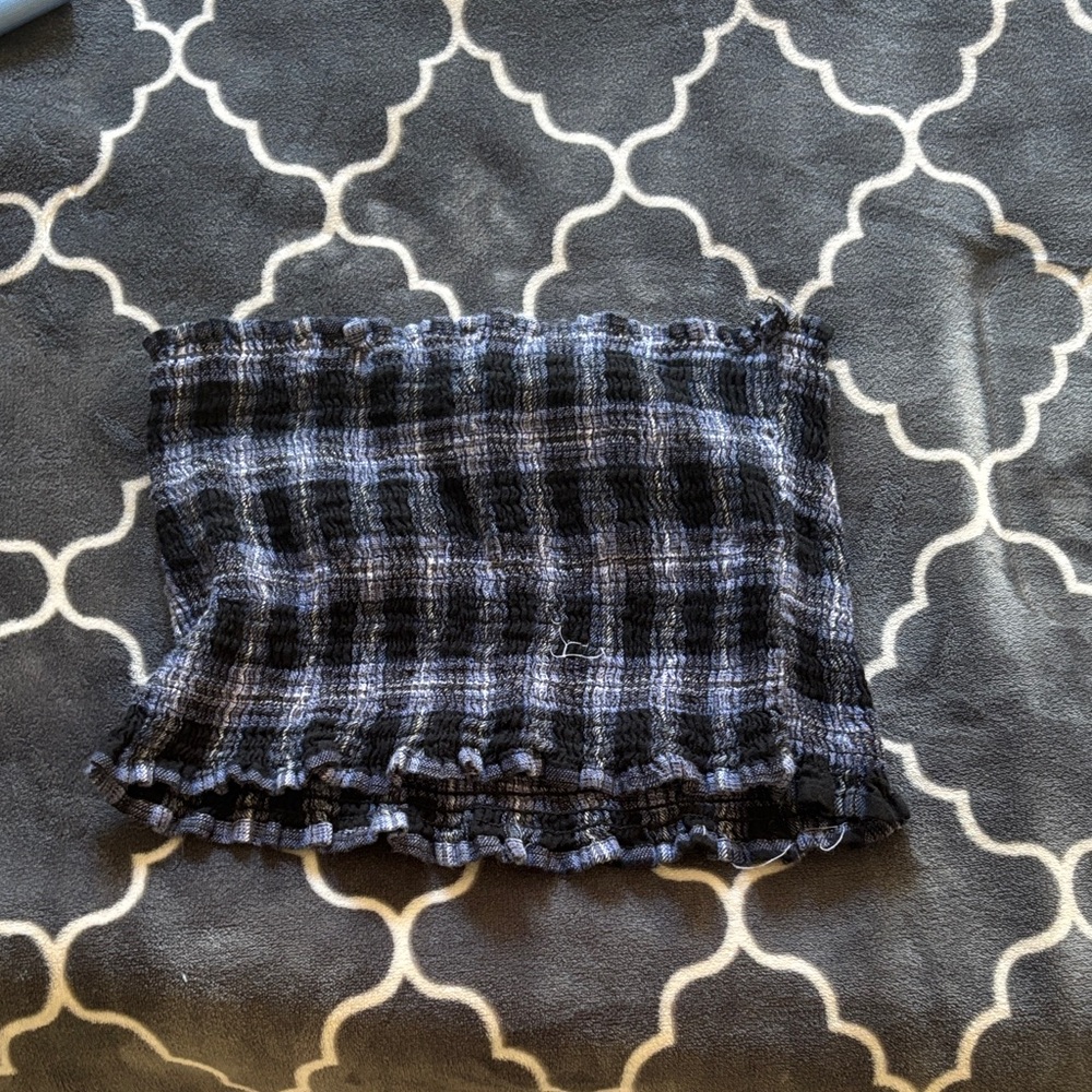 Plaid Black and blue Women's tube top